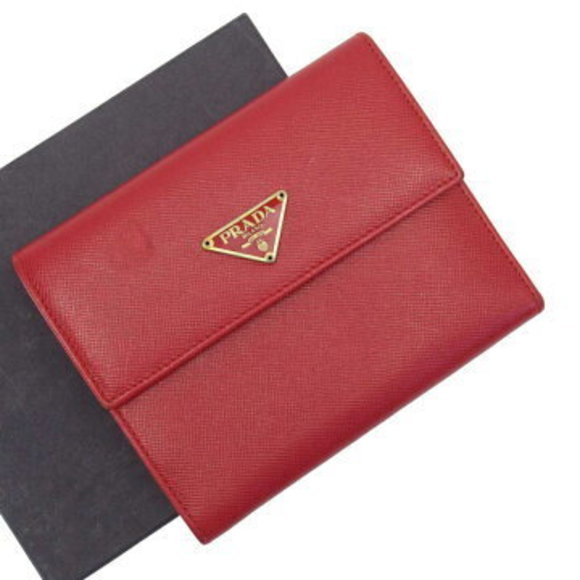 Prada Tri Wallet triangle red Saffiano leather - Picture 1 of 3